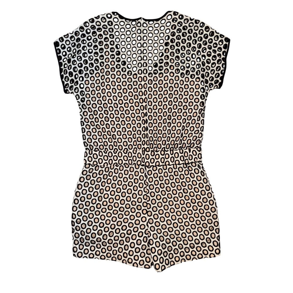 J.Crew Romper Women Black Tan Geometric Eyelet V-Neck Cap Sleeve B9447 Size 6 - Picture 8 of 8